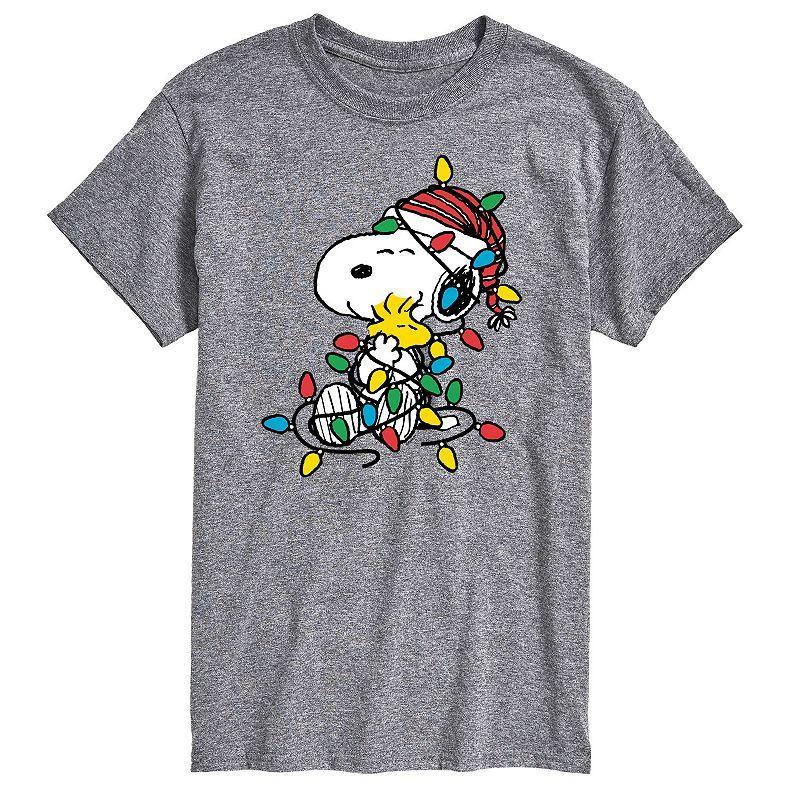 Big & Tall Peanuts Christmas Lights Tee, Mens Med Grey Product Image