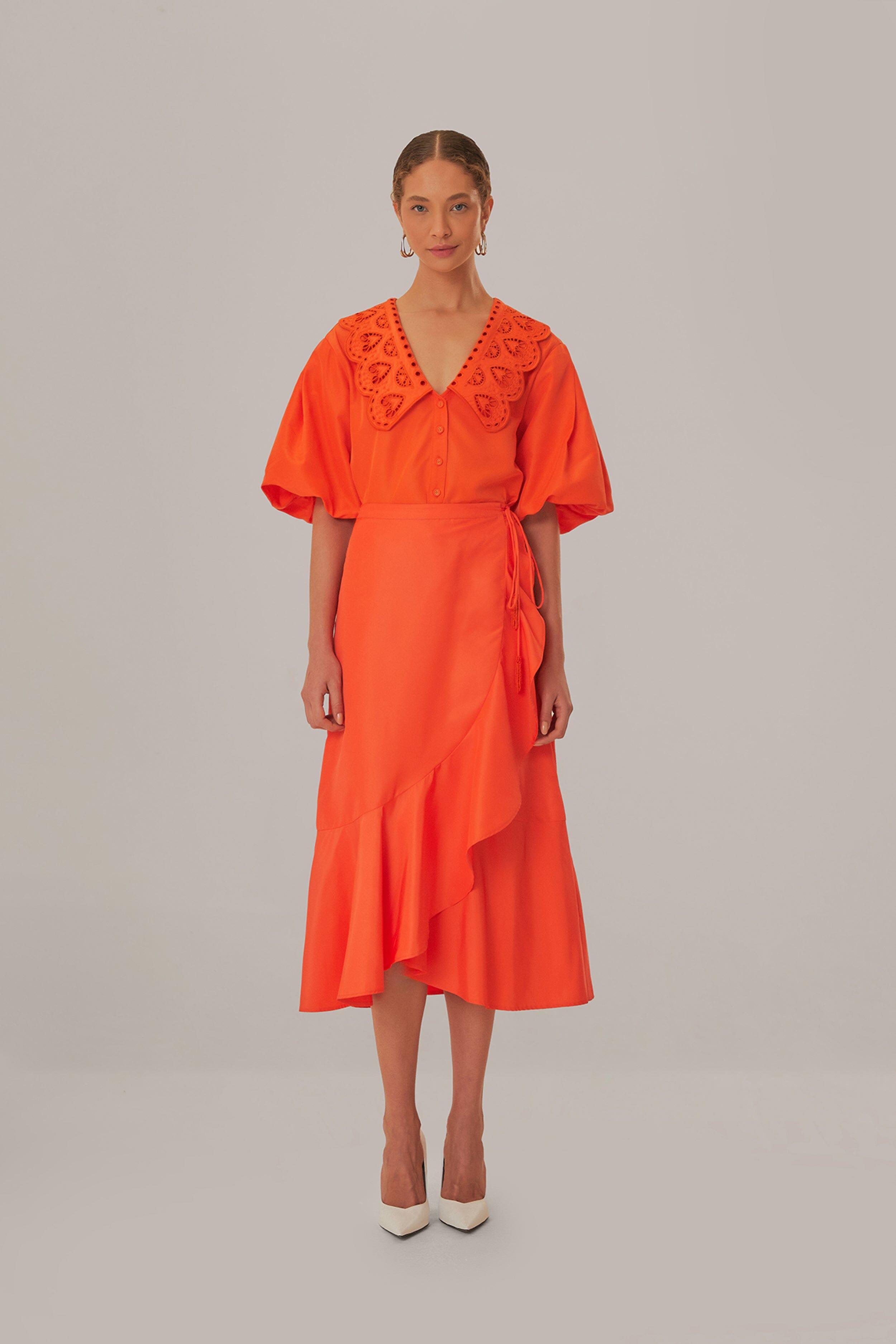 Vivid Orange Midi Skirt, VIVID ORANGE / M Product Image