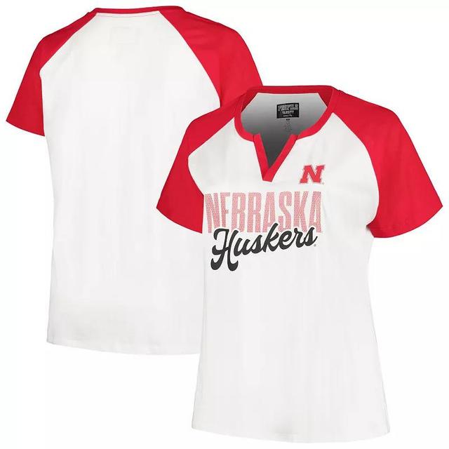 Womens Profile /Scarlet Nebraska Huskers Plus Size Best Squad Shimmer Raglan Notch Neck T-Shirt Product Image