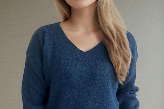 V-Neck Plain Sweater Product Image