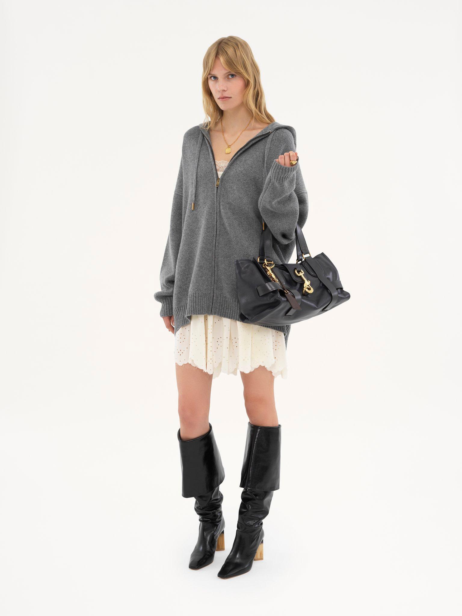 Oversized zipped hoodie in wool & cashmere knit Product Image