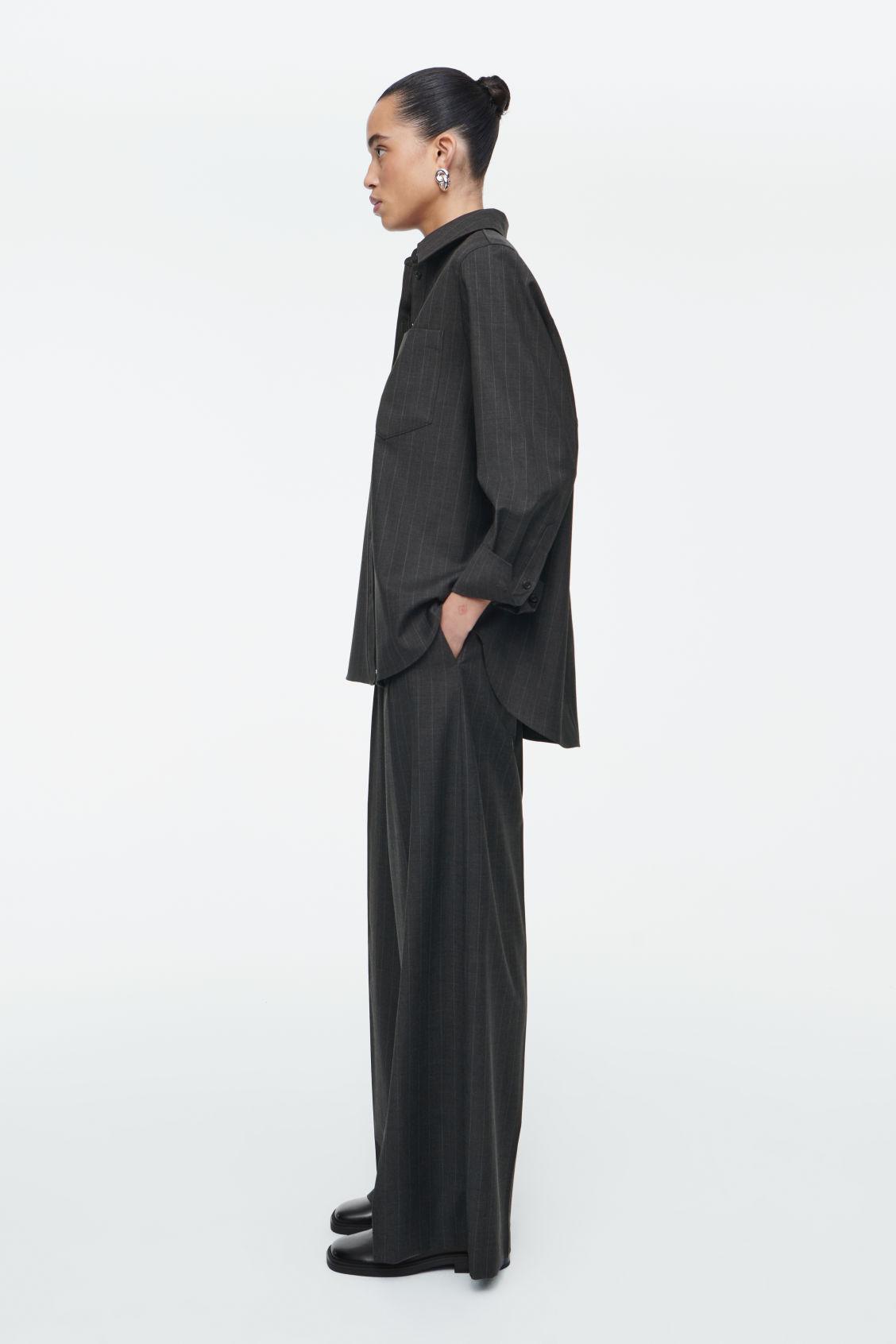 WIDE-LEG PINSTRIPED WOOL TROUSERS Product Image