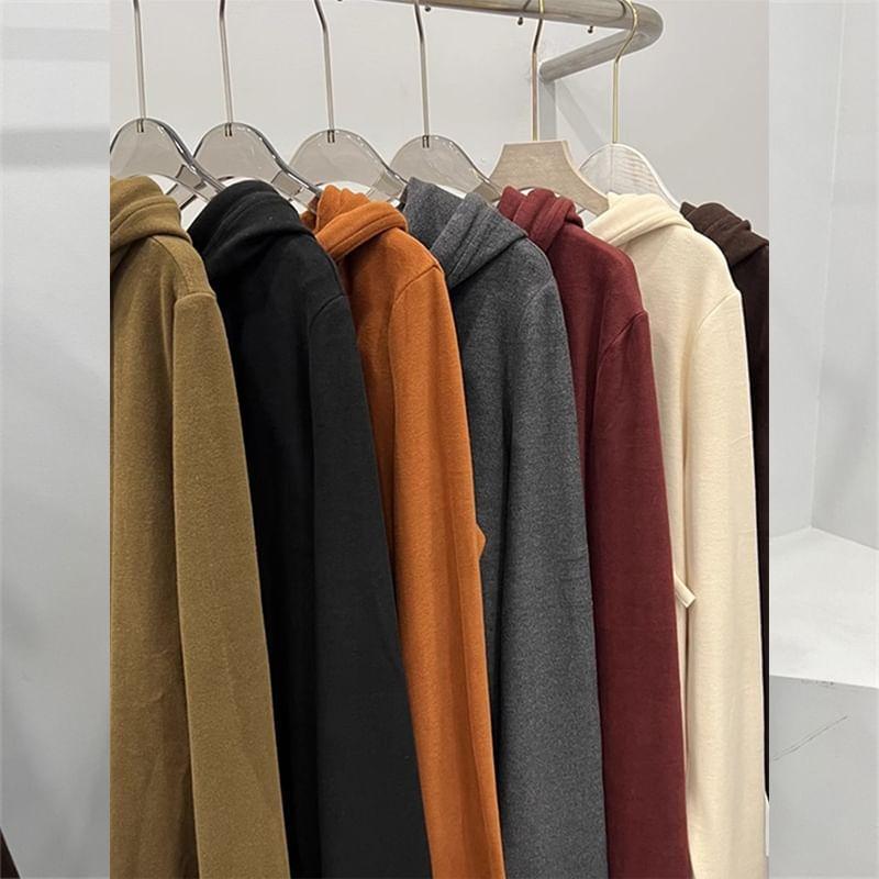 Long Sleeve Hooded Plain Henley Neck Oversized Top Product Image