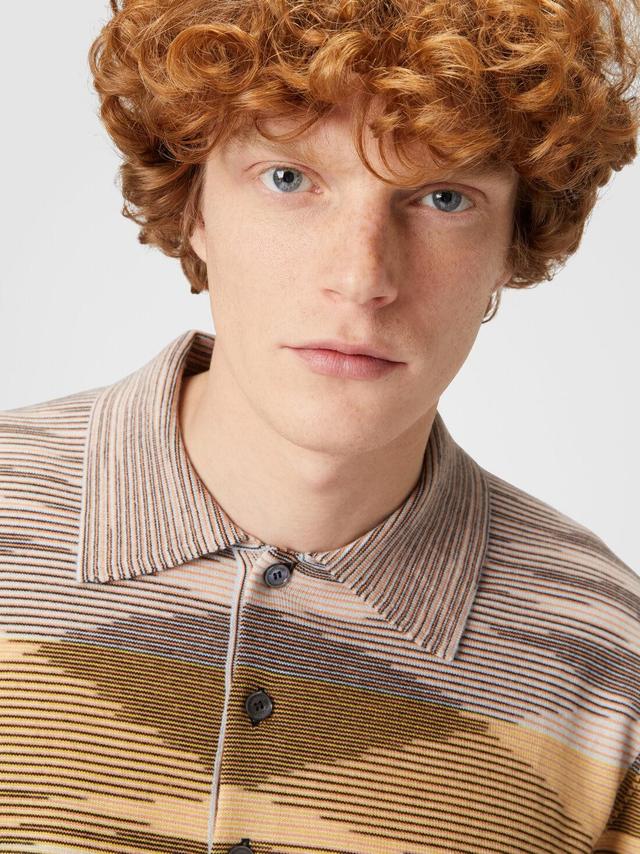 Long-sleeved polo shirt in slub wool Yellow & Brown | Missoni Product Image