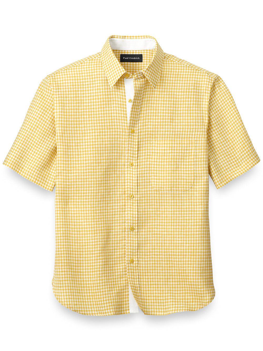 Slim Fit Linen Gingham Check Casual Shirt Product Image