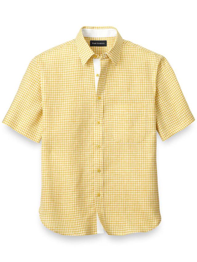 Slim Fit Linen Gingham Check Casual Shirt Product Image