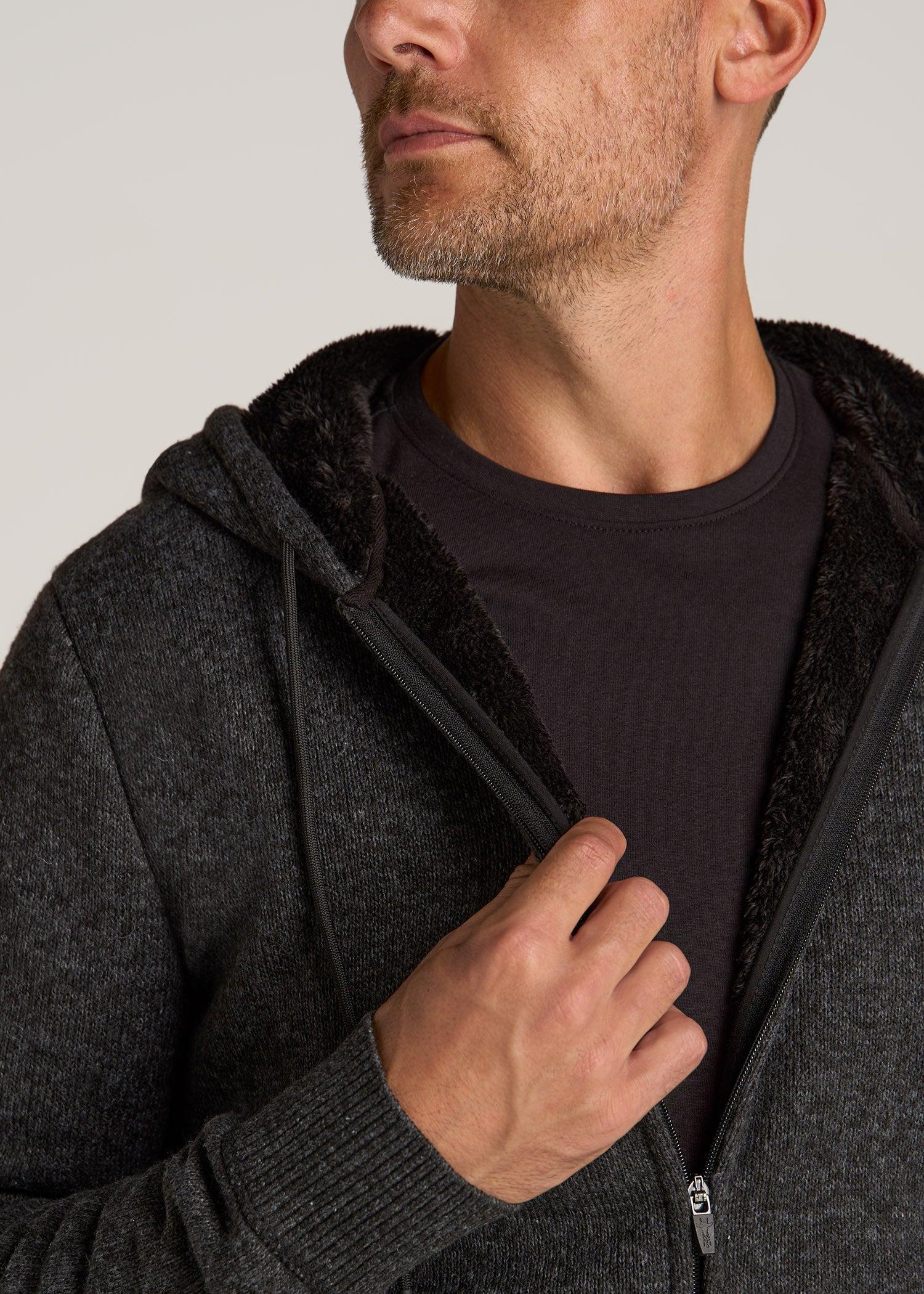 Hooded Sherpa Sweater for Tall Men in Charcoal Mix Male Product Image