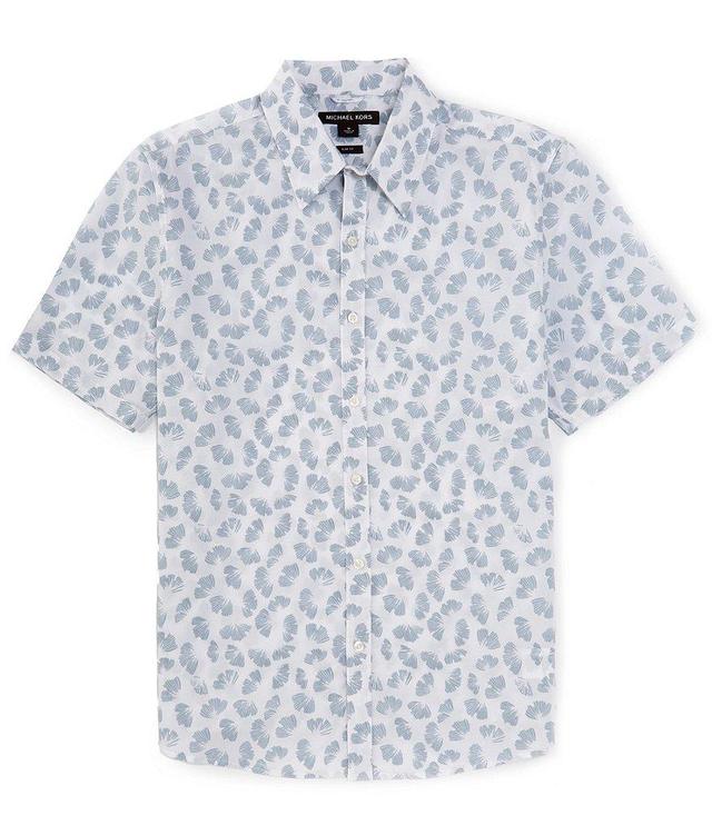 Michael Kors Slim-Fit Stretch Gingko Stamp Short Sleeve Woven Shirt Product Image