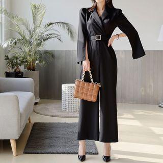 Cape-Sleeve Belted Wide Leg Jumpsuit Product Image