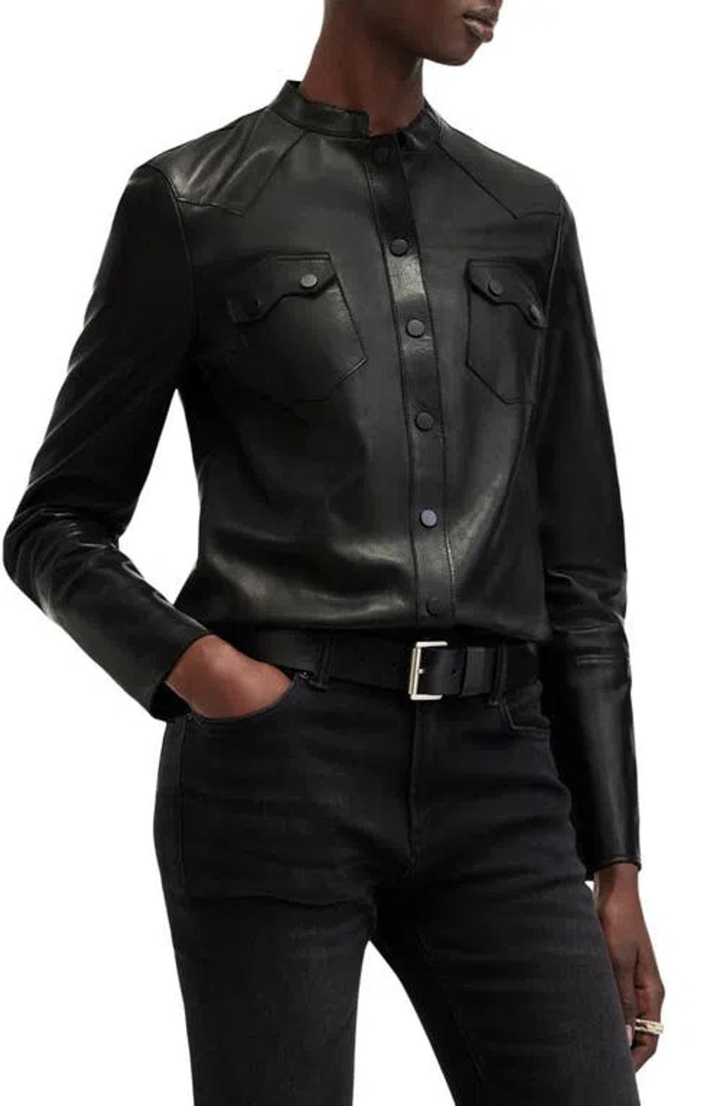 Rock Western Leather Snap-up Shirt In Black Product Image