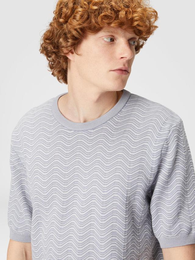 Wool and viscose crew-neck T-shirt with wave pattern Grey | Missoni Product Image