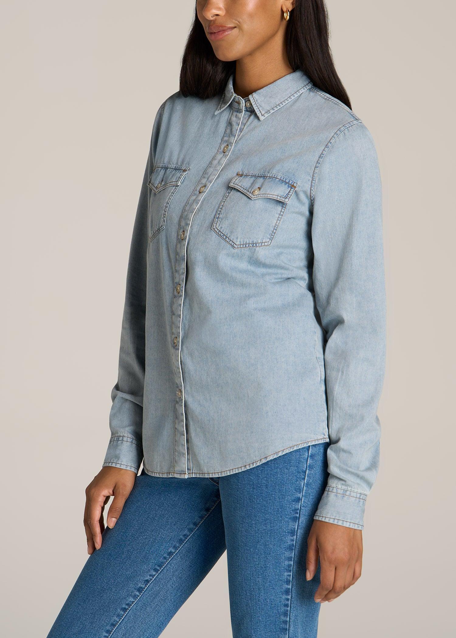 Women's Tall Denim Shirt in Light Blue Product Image