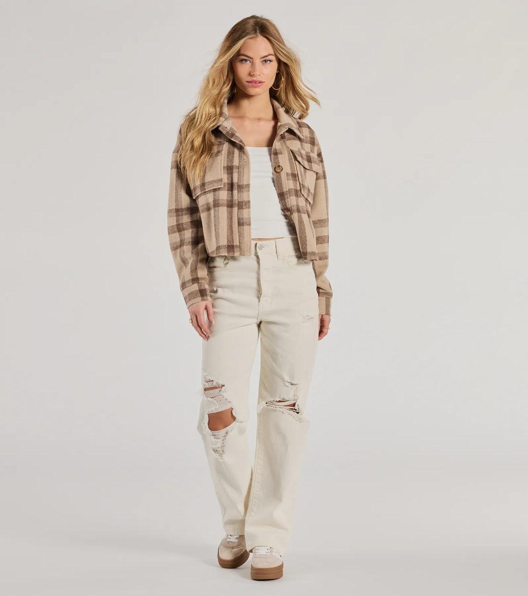 Perfectly Plaid Woven Oversized Cropped Shacket Product Image