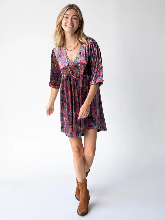 Stella Velvet Mini Dress - Dark Floral Garden Product Image