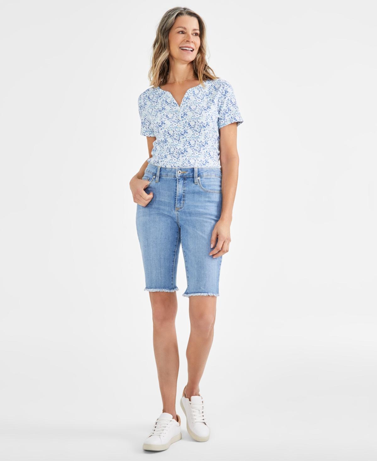 Style & Co Womens Mid-Rise Raw-Edge Bermuda Jean Shorts, Created for Macys Product Image