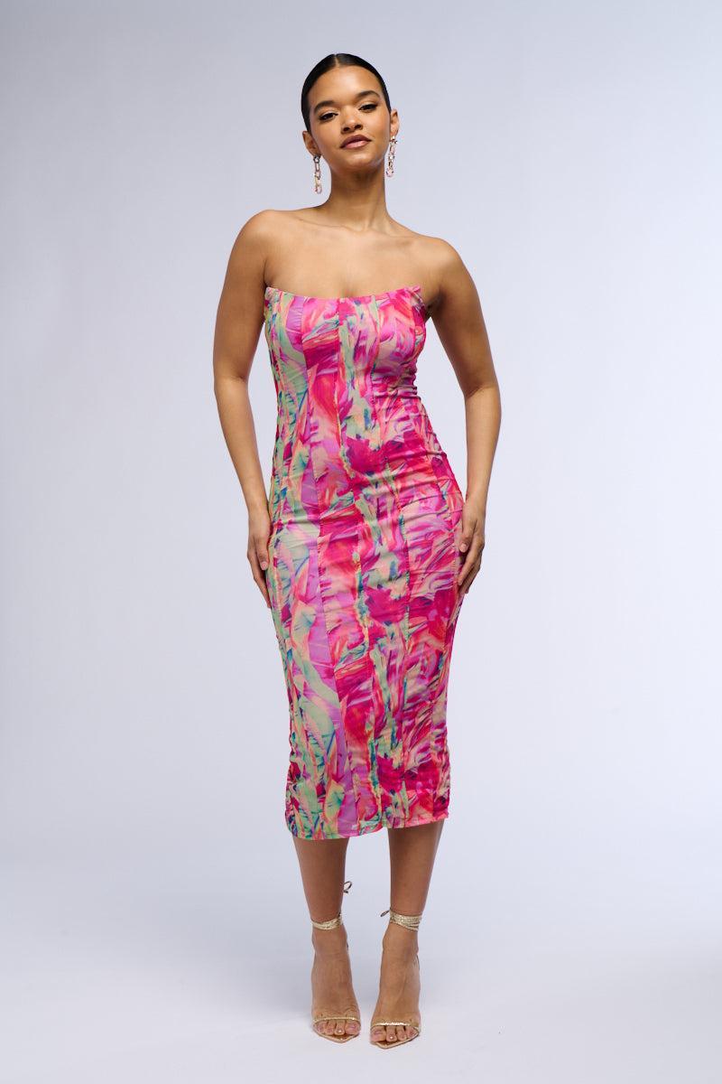 VERONICA PRINTED MESH MIDI DRESS Product Image