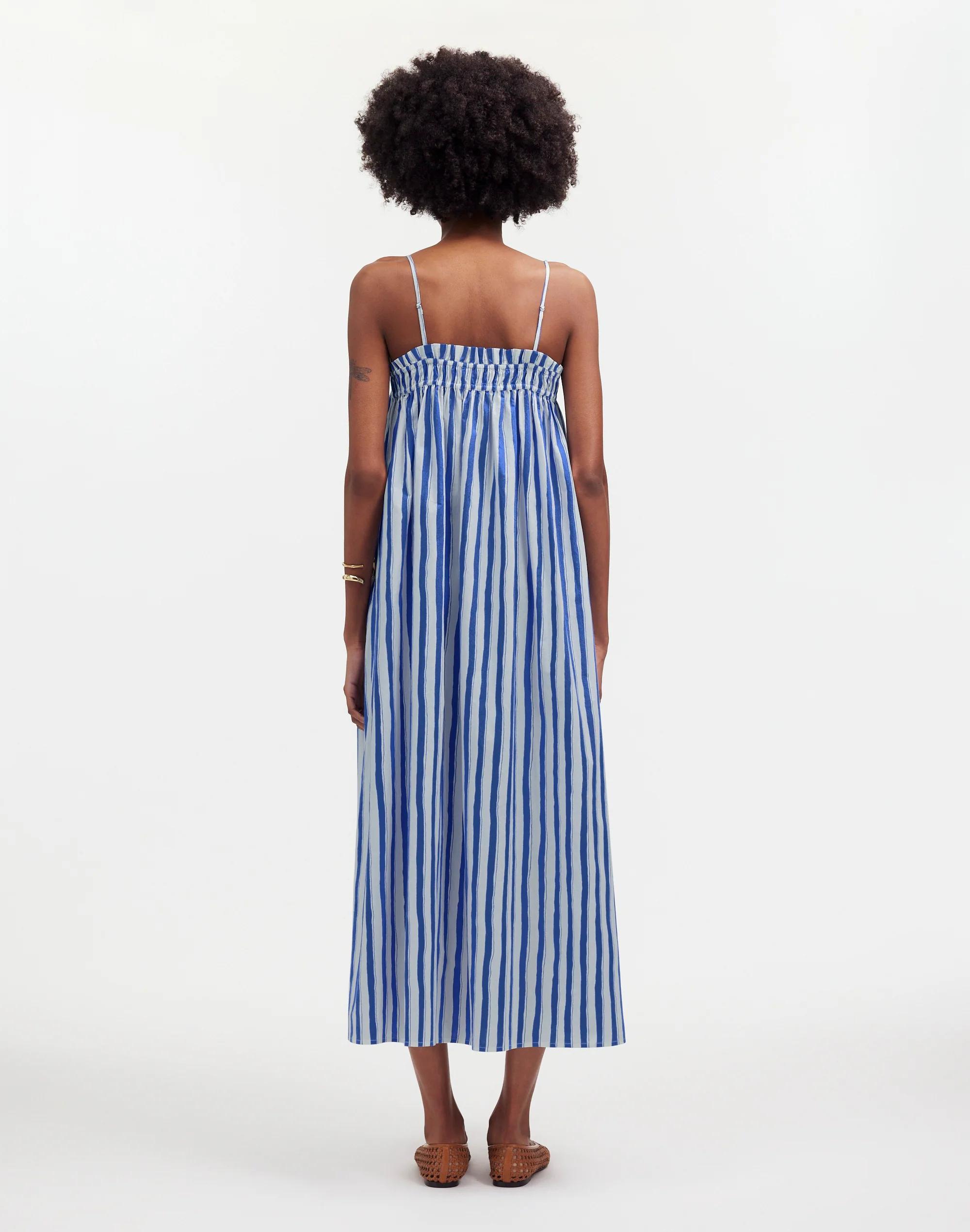 Ruffle A-Line Midi Dress in Stripe Poplin Product Image