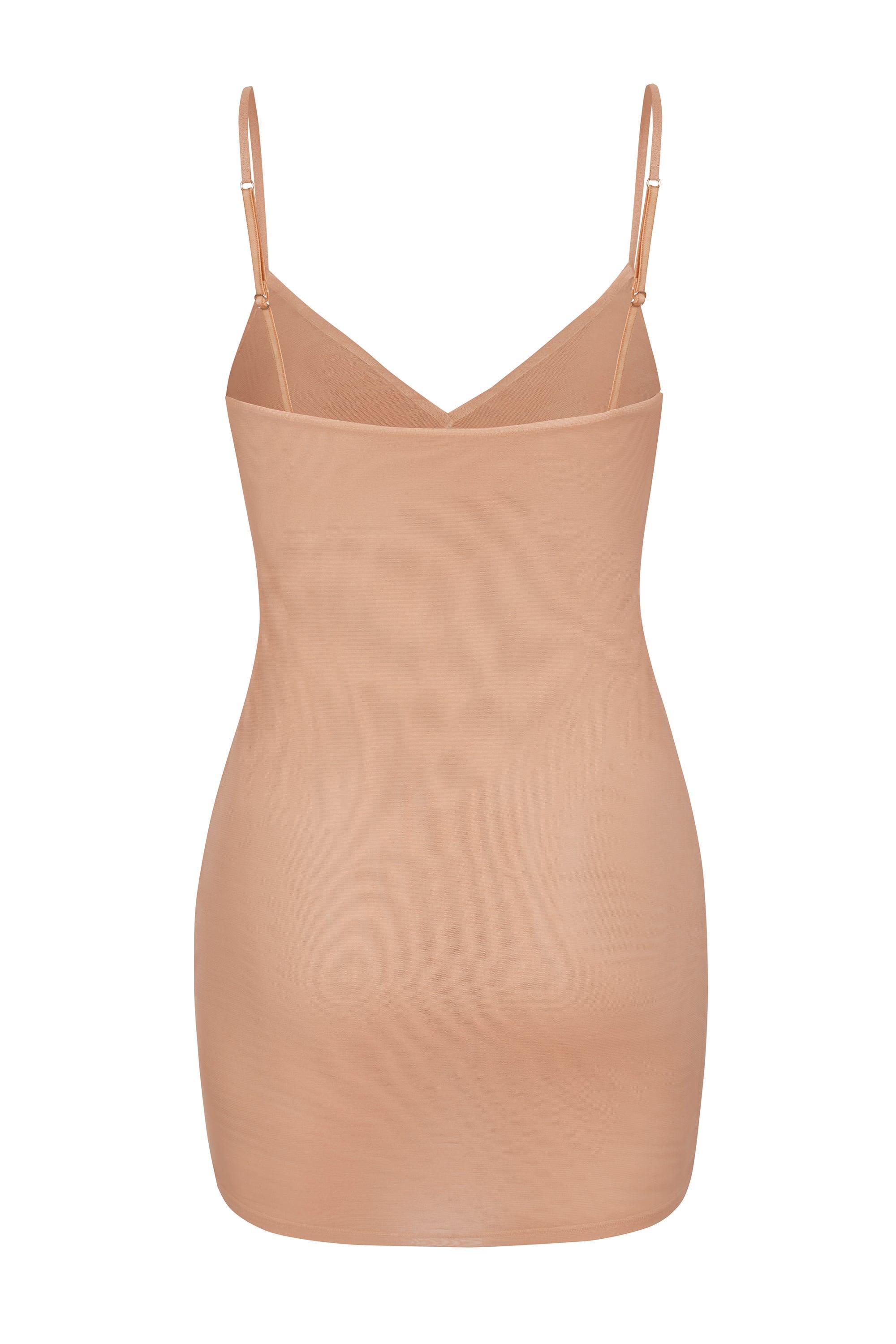 Soft Mesh V-Neck Mini Slip Dress in Warm Peach Product Image