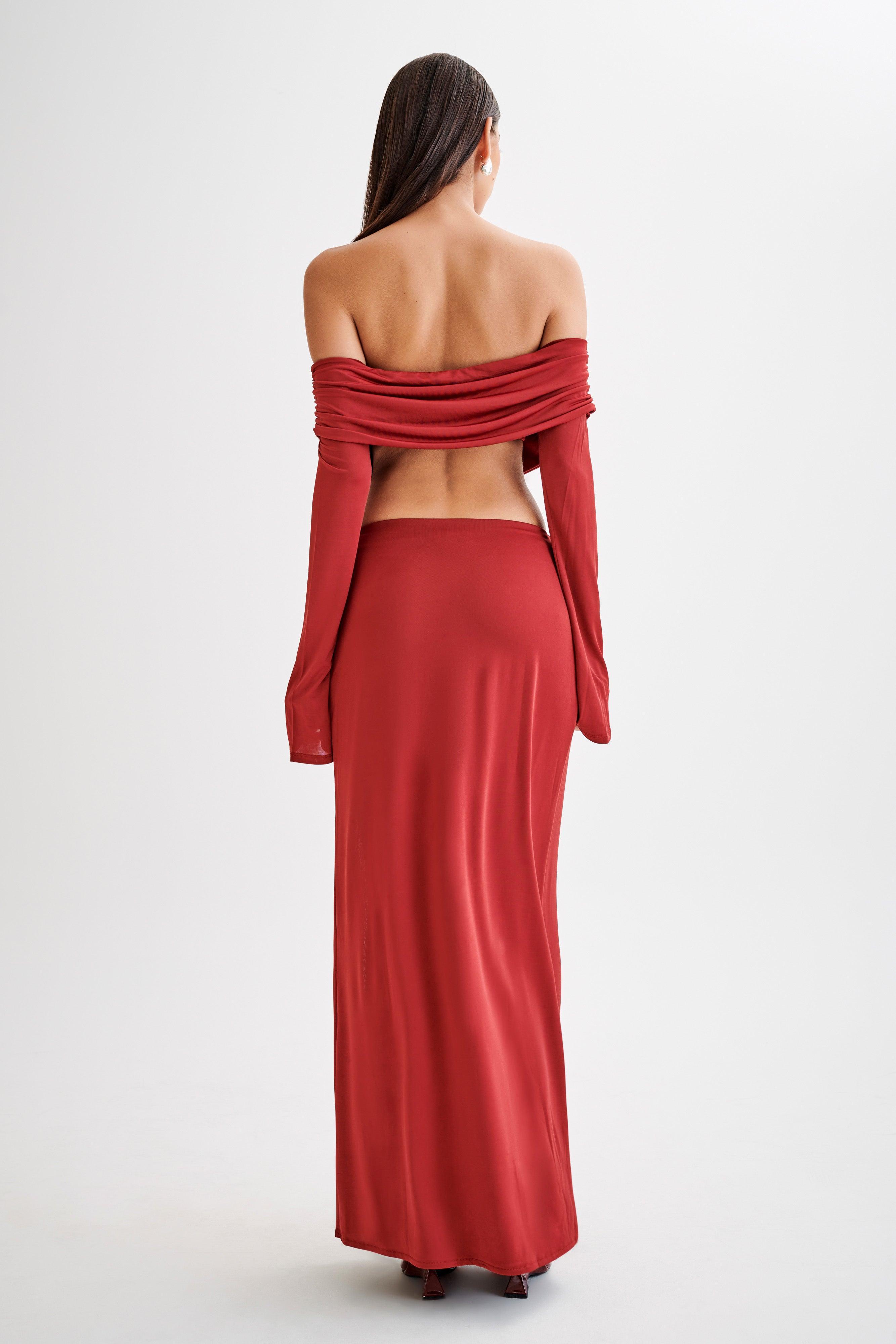 Camryn Slinky Off Shoulder Crop Top - Cherry Red Product Image