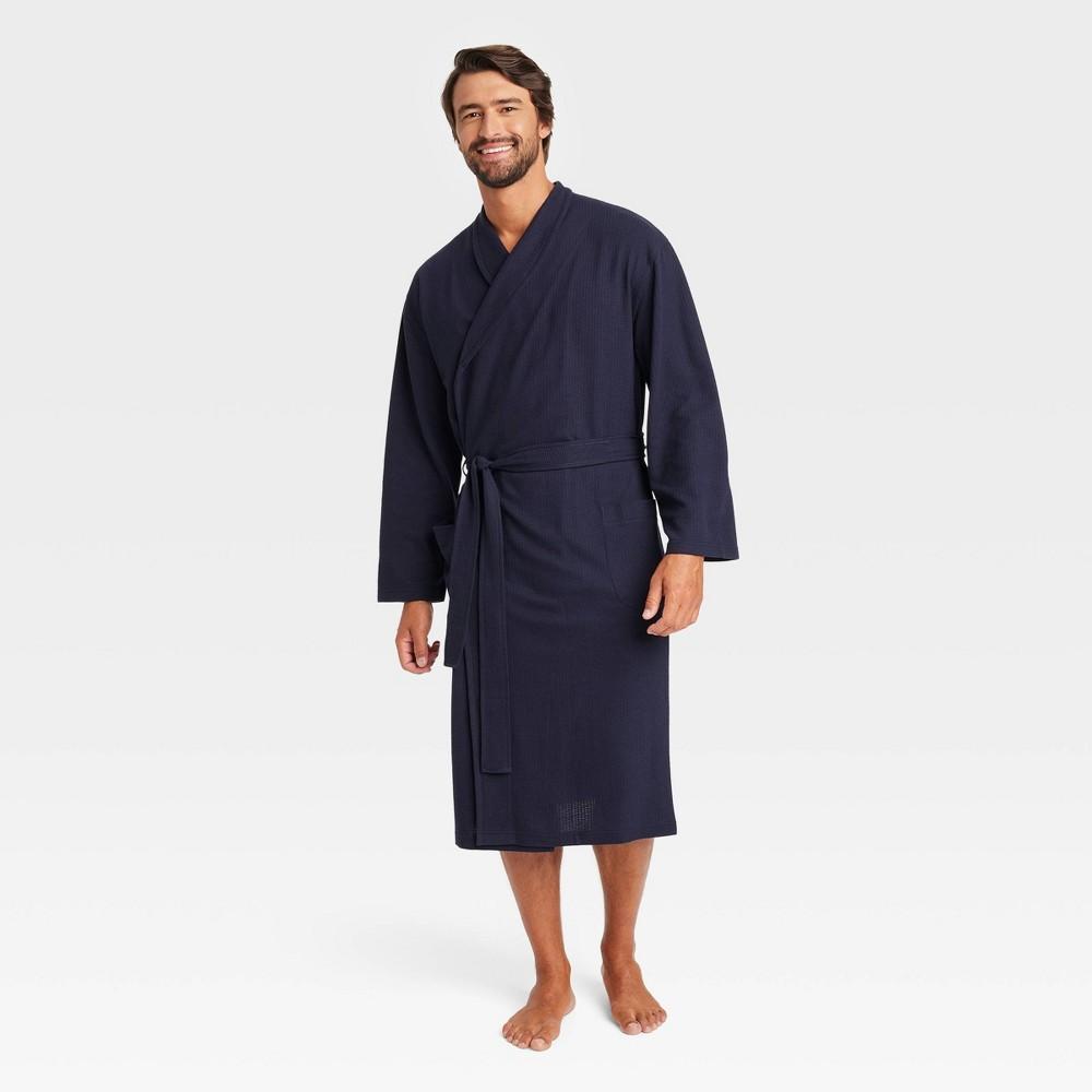 Hanes Premium Mens Waffle Knit Robe - Blue One Size Fits Most Product Image