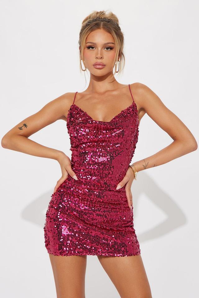 Jackie Sequin Mini Dress - Fuchsia Product Image