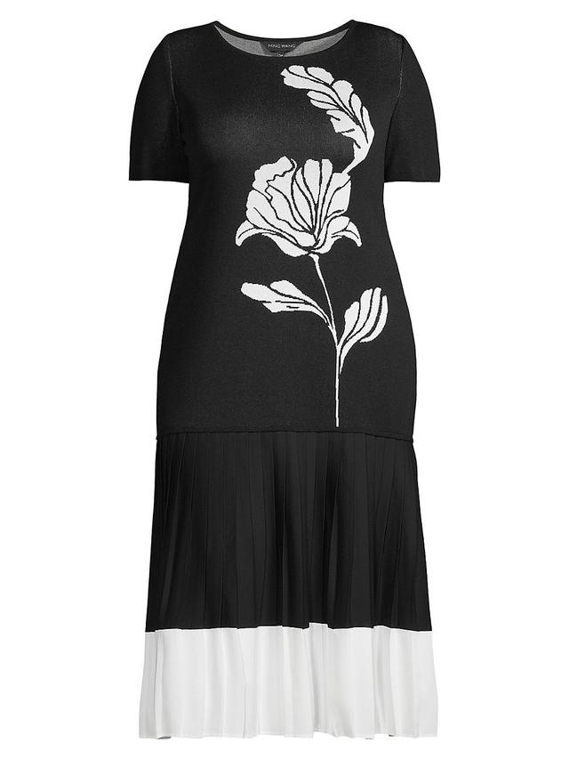 Womens Plus Mix Media Drop-Waist Midi-Dress Product Image