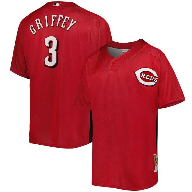 Mens Mitchell & Ness Ken Griffey Jr. Red Cincinnati Reds Cooperstown Collection Mesh Batting Practice Button-Up Jersey Product Image