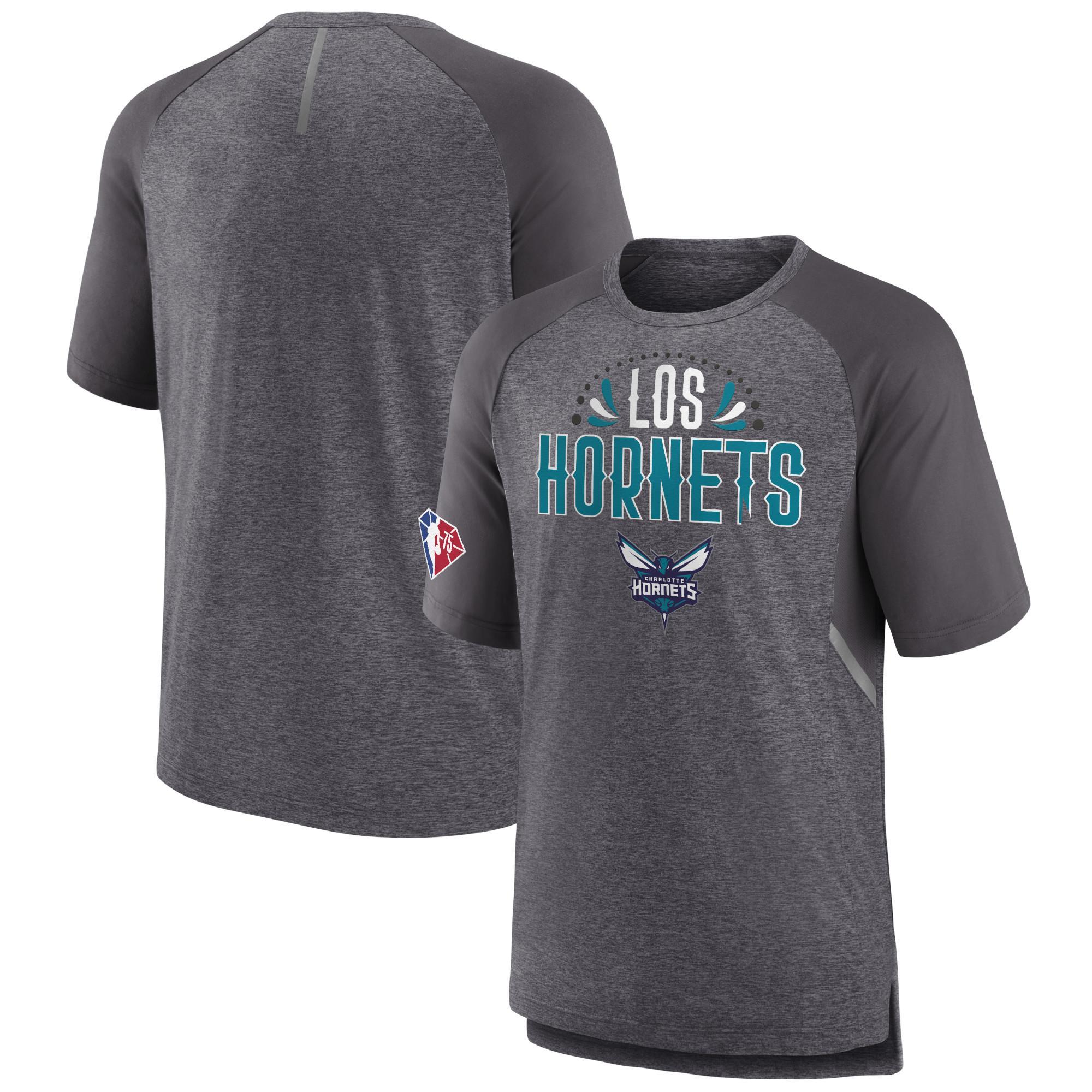 Mens Fanatics Heathered Gray Charlotte Hornets 2022 Noches Ene-Be-a Core Shooting Raglan T-shirt Product Image