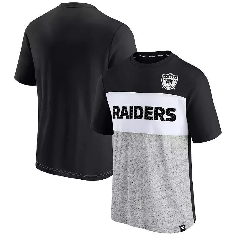 Men's Fanatics Branded Black/Heathered Gray Las Vegas Raiders Throwback Colorblock T-Shirt Product Image