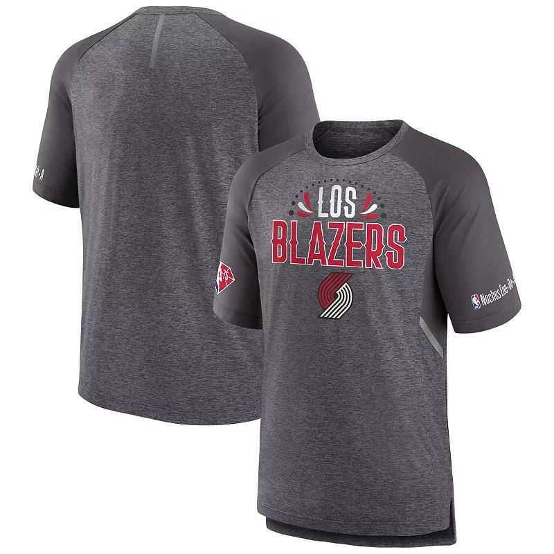 Mens Fanatics Branded Heathered Gray Portland Trail Blazers 2022 Noches Ene-Be-A Core Shooting Raglan T-Shirt Product Image