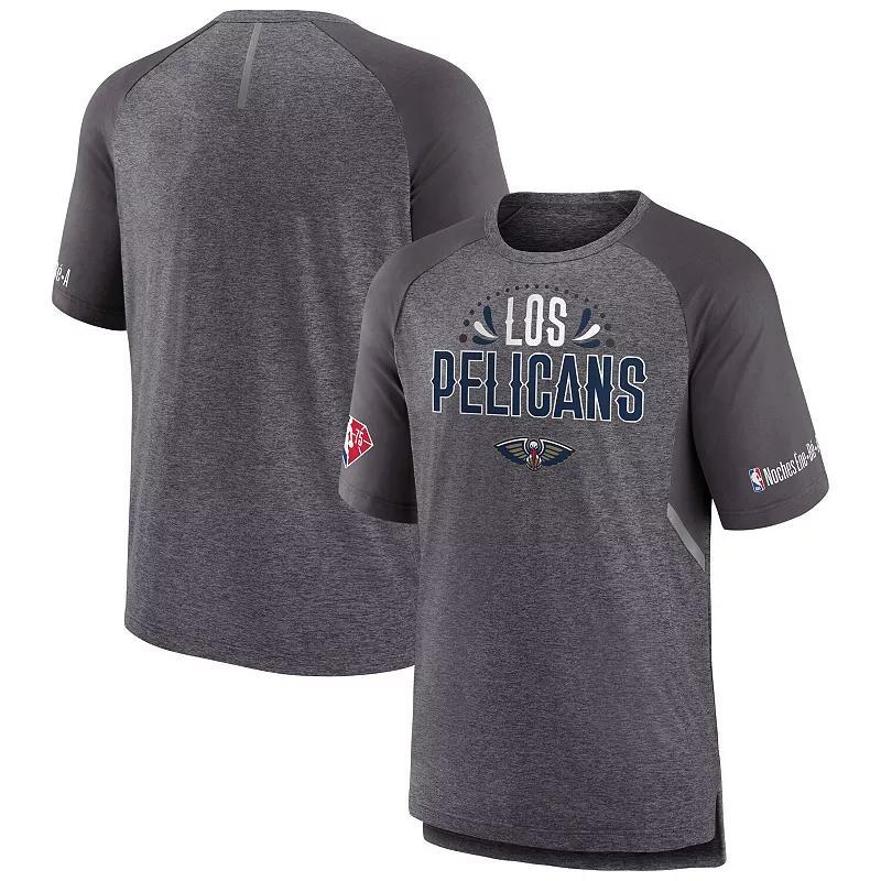 Mens Fanatics Branded Heathered Gray Portland Trail Blazers 2022 Noches Ene-Be-A Core Shooting Raglan T-Shirt Product Image