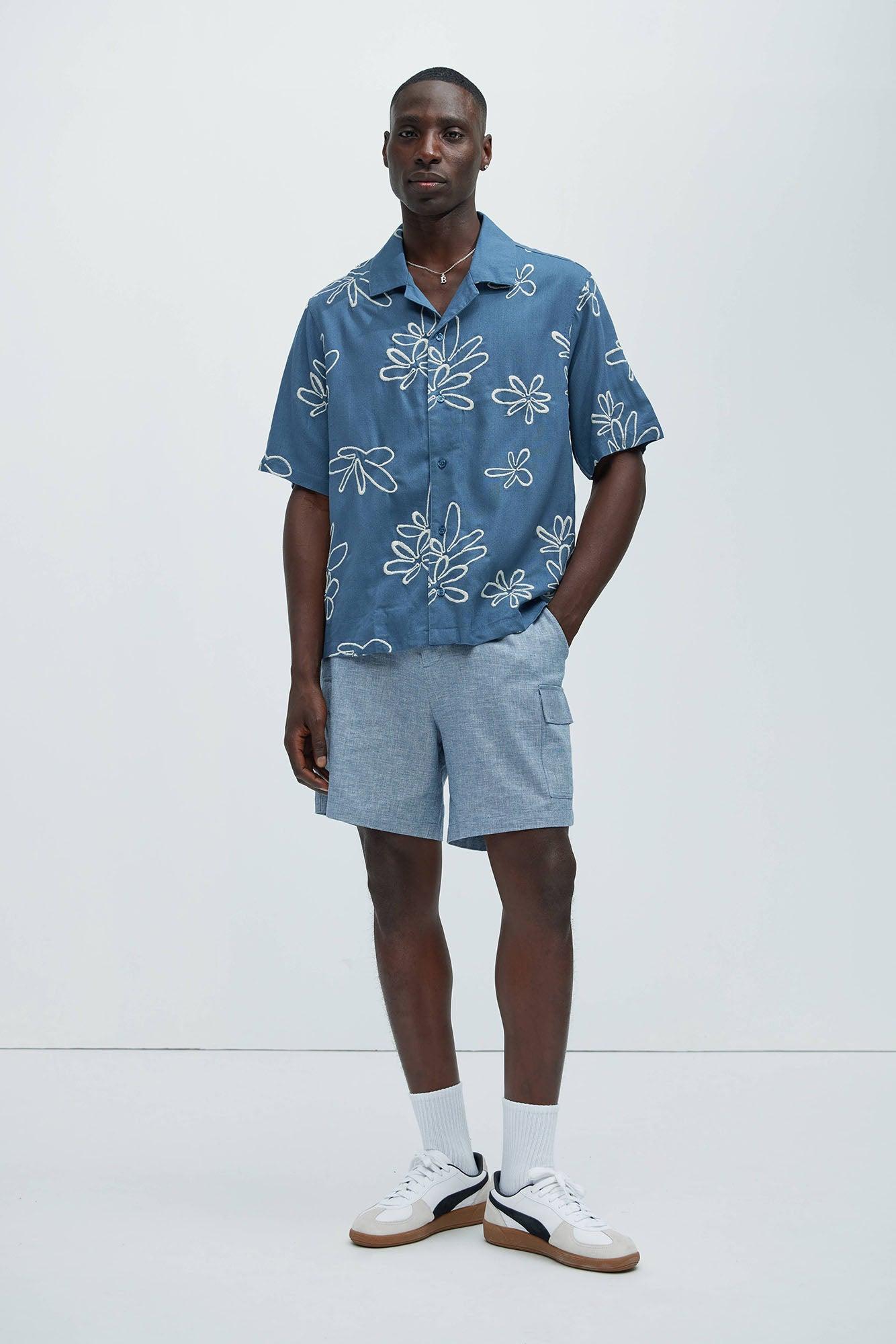 Daydream Floral Linen Shirt - Blue Product Image