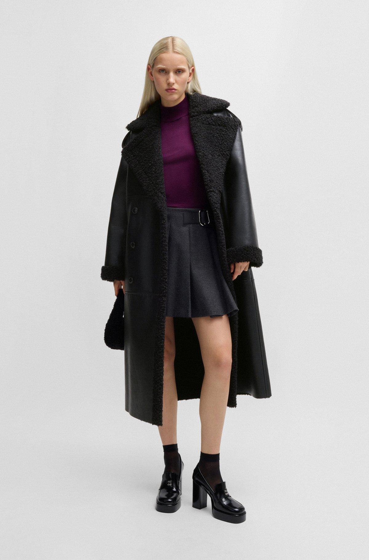 Oversize-fit faux-leather coat with faux-fur trims Product Image