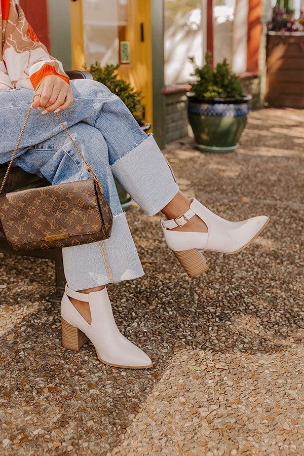 The Madelyn Faux Leather Bootie in Ivory Product Image