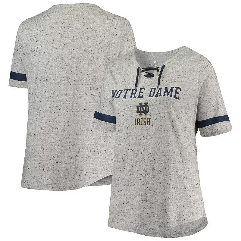 Womens Heathered Gray/Navy Notre Dame Fighting Irish Plus Size Lace-Up V-Neck T-Shirt Product Image