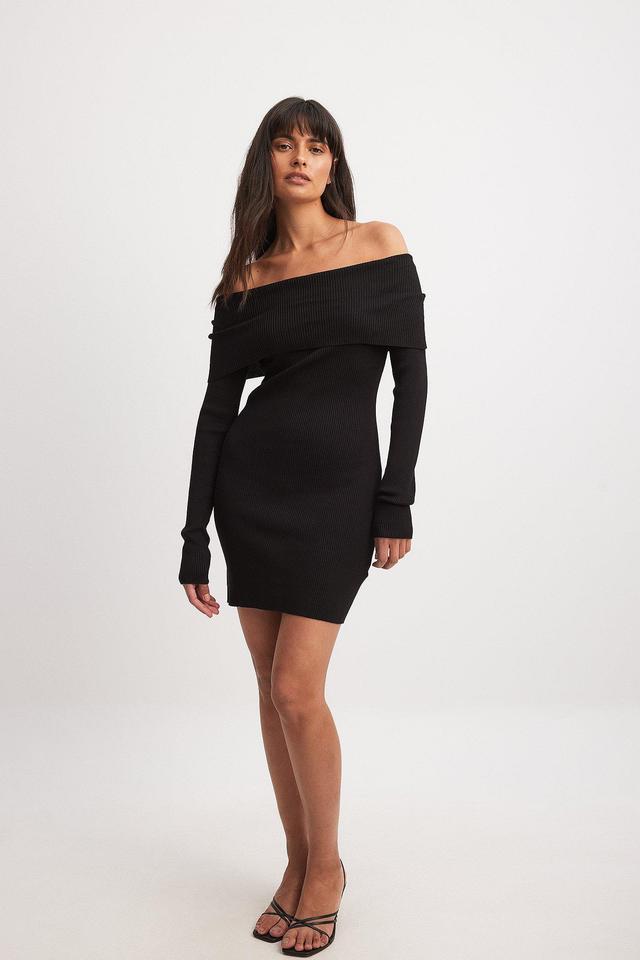 Folded Offshoulder Knitted Mini Dress Product Image