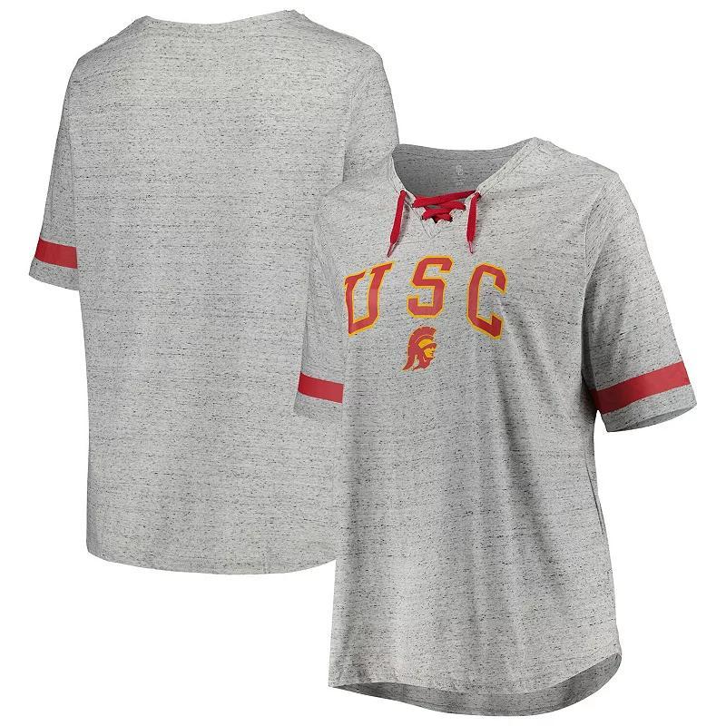 Womens Heather Gray USC Trojans Plus Size Lace-Up T-Shirt Product Image