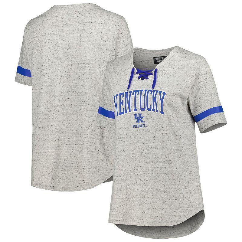 Womens Heather Gray Kentucky Wildcats Plus Size Lace-Up T-Shirt Product Image