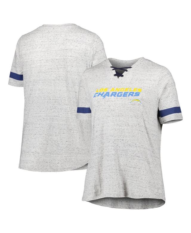 Womens Heather Gray Los Angeles Chargers Plus Size Lace-Up V-Neck T-Shirt Product Image