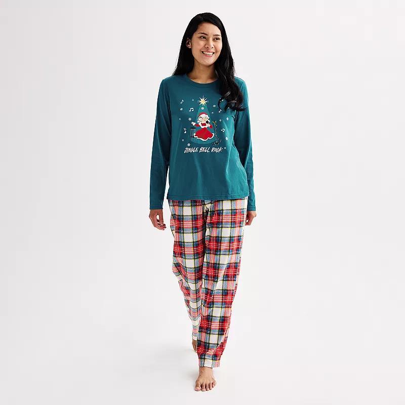 Womens Jammies For Your Families Jingle Bell Rock Mrs. Claus Pajama Top & Fleece Pajama Bottoms Set Product Image