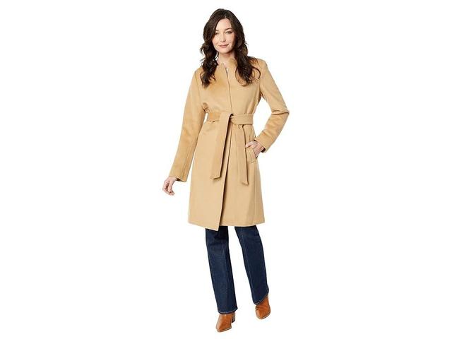 Lauren Ralph Lauren Wrap Coat with Faux Leather Detail (Camel) Women's Clothing Product Image