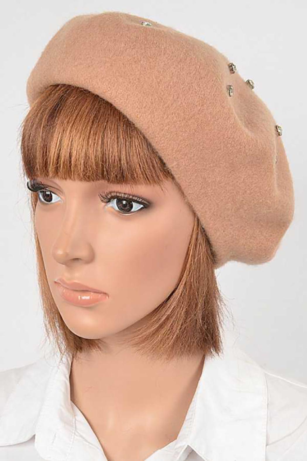 Cluster Crystal Wool Blend Fashion Beret Female Product Image