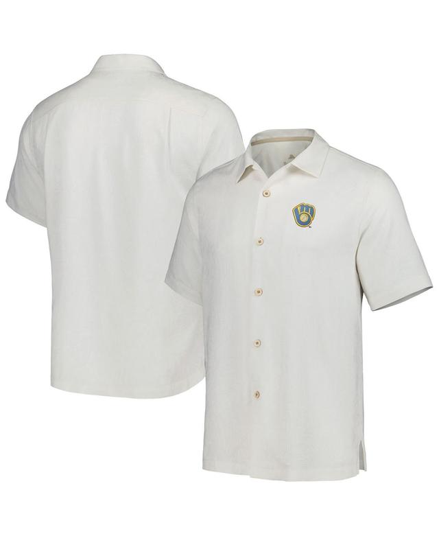 Tommy Bahama Mens White Milwaukee Brewers Sport Tropic Isles Camp Button-Up Shirt Product Image