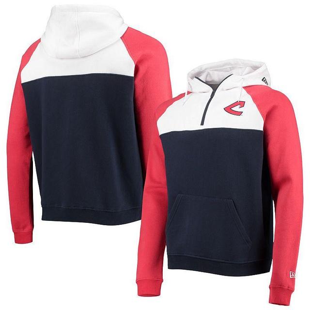 Mens New Era /White Cleveland Indians Cooperstown Collection Quarter-Zip Hoodie Jacket Blue Product Image