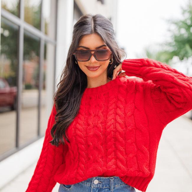 A Cozy Place Red Cable Knit Crew Neck Sweater product image