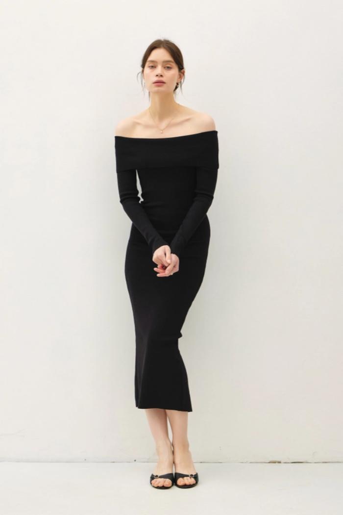 Long Sleeve Off the Shoulder Midi Dress Product Image