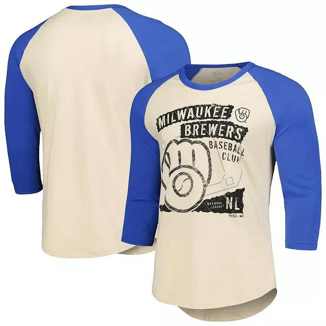 Mens Majestic Threads Cream/Royal Milwaukee Brewers Raglan 3/4-Sleeve T-Shirt Product Image