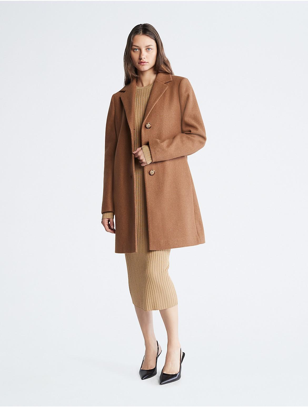 Calvin Klein Womens Notch Collar Single Breasted Overcoat - Brown - XXL Product Image