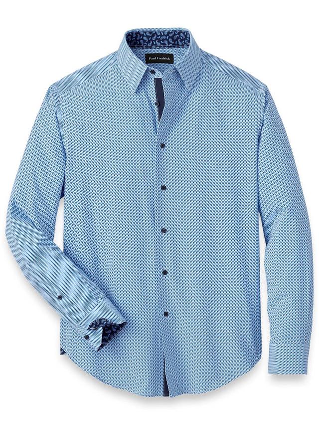 Polyester/spandex Chevron Stripe Casual Shirt - Blue Product Image