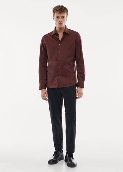 MANGO MAN - Regular-fit stretch cotton shirt maroonMen Product Image